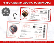 Load image into Gallery viewer, VALENTINE&#39;S Boarding Ticket Template, Valentine&#39;s Day Surprise Boarding Pass, Plane Ticket Vacation, Airline Flight Trip, Holiday Gift | Red
