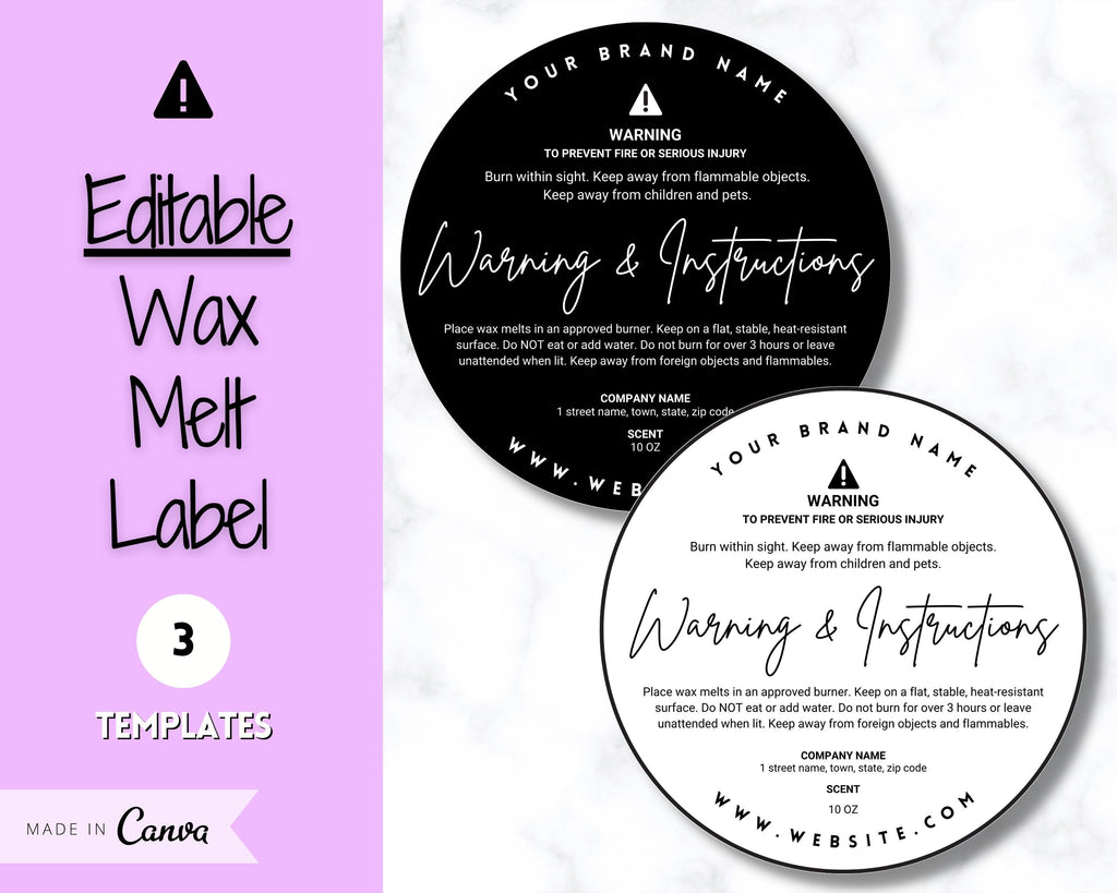 Wax Melt Warning Label Template - Two Variations, (1869630)