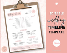 Load image into Gallery viewer, Wedding Day Timeline Template, EDITABLE order of events, Wedding Timeline, Wedding Schedule, Wedding Day Timeline, wedding itinerary program | Pink Handwritten
