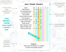 Load image into Gallery viewer, Weekly CHECKLIST | EDITABLE Chore Chart | COLORFUL | Childrens Weekly checklist | Productivity | Reward Chart | Fun | To Do List | Kids |
