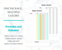 Load image into Gallery viewer, Weekly CHECKLIST | EDITABLE Chore Chart | COLORFUL | Childrens Weekly checklist | Productivity | Reward Chart | Fun | To Do List | Kids |

