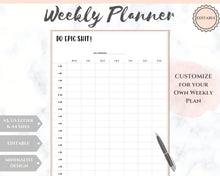 Load image into Gallery viewer, Weekly Hourly Planner Undated &#39;Do Epic Shit&#39; Printable. Editable To Do list Notebook, Weekly Kit, Productivity Planner Pad, A5 Inserts - Style 5
