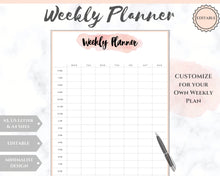 Load image into Gallery viewer, Weekly Hourly Planner Undated Printable. Editable To Do list Notebook, Weekly Kit, Productivity Planner Pad, Goal Student Planner A5 Inserts - Style 1
