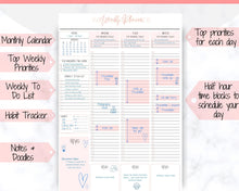 Load image into Gallery viewer, Weekly Planner Printable, Hourly Planner, Week on 2 pages WO2P, Weekly Schedule, Undated Planner, 2021 Weekly Organizer, To Do List - Coral Scrawl
