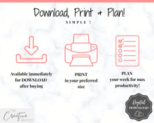 Load image into Gallery viewer, Weekly Planner Printable, Hourly Planner, Week on 2 pages WO2P, Weekly Schedule, Undated Planner, 2021 Weekly Organizer, To Do List - Coral Scrawl
