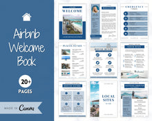 Load image into Gallery viewer, Welcome Book Template, Airbnb Welcome Guide, Editable Canva Air bnb House manual, Superhost eBook, Host signs, Signage, VRBO Vacation Rental | Navy Style 2
