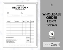 Load image into Gallery viewer, Wholesale Order Form Template! Editable Canva Template Printable, Small Business Invoice, Customer Sales Receipt Form, Price List, Linesheet | Style 1
