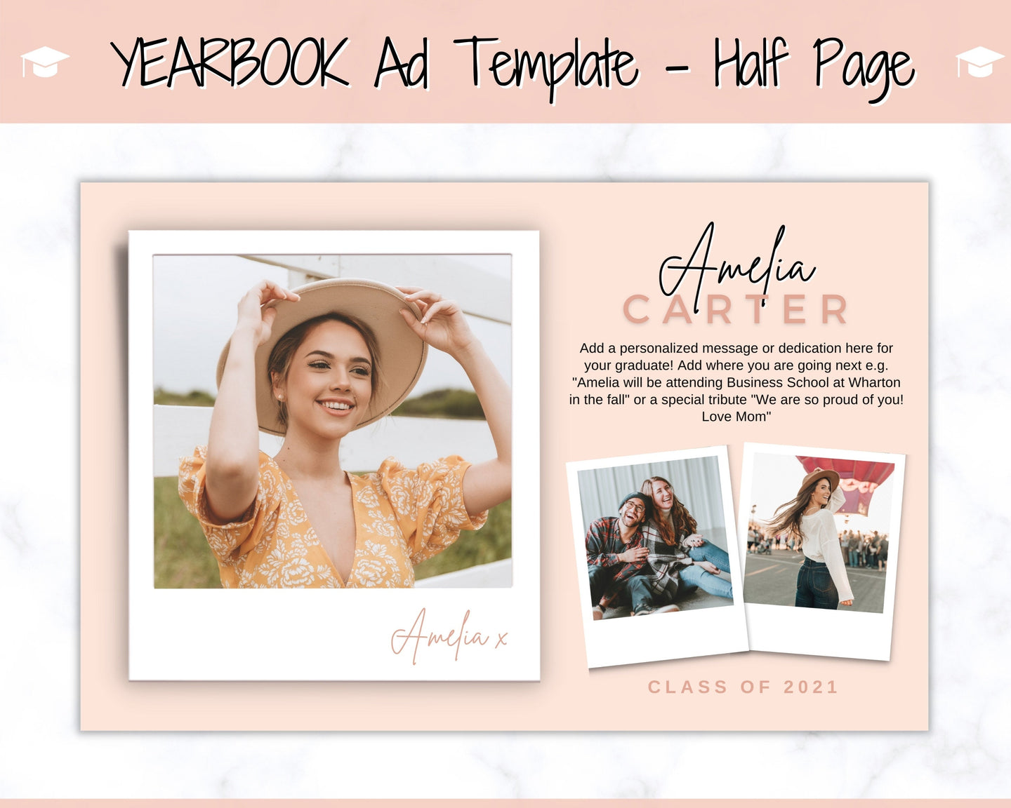 Yearbook AD Template, Senior & High School Graduation, Grad Announcement, School Yearbook, HALF Page, Photo Card, Yearbook Ad, Grad Tribute | Style 1